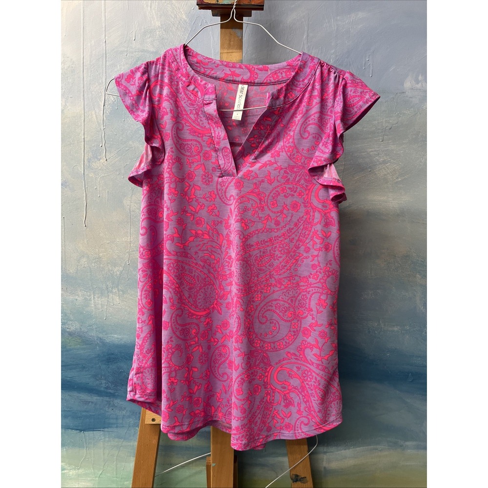 Dear Scarlett Pink Purple Paisley Top Shirt Size Small